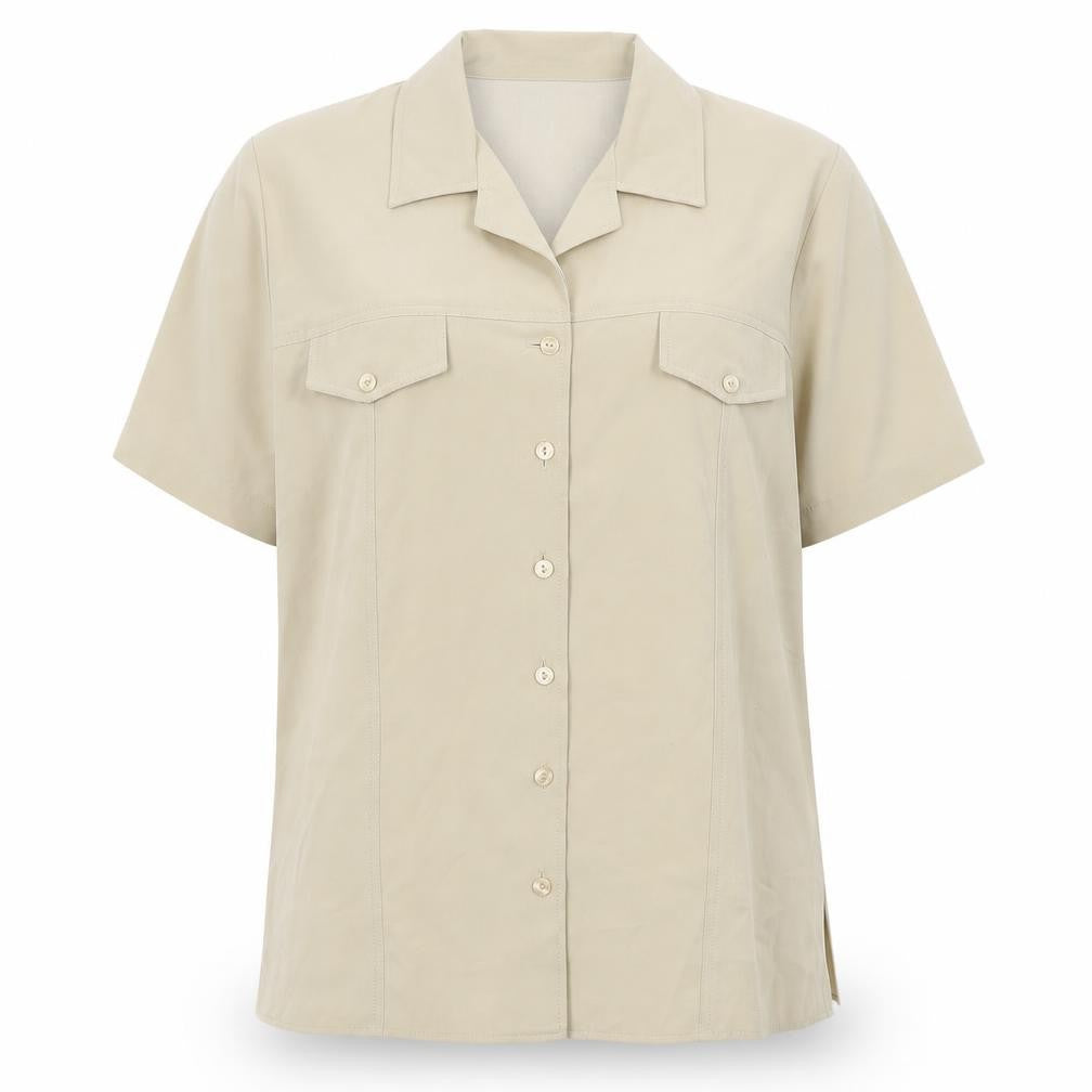 Damart Womens Beige  Polyester Basic Button-Up Size L Collared