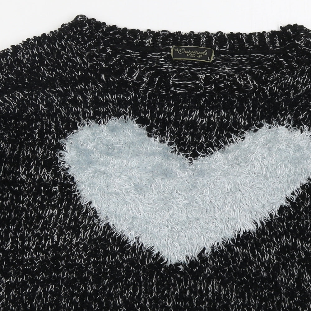 Originals Womens Grey Round Neck  Acrylic Pullover Jumper Size L   - Heart