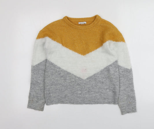 Primark Girls Multicoloured Round Neck Striped Acrylic Pullover Jumper Size 10-11 Years