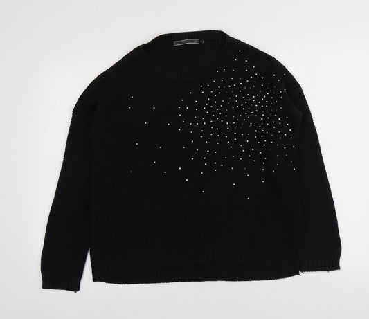 New Look Womens Black Round Neck  Acrylic Pullover Jumper Size S