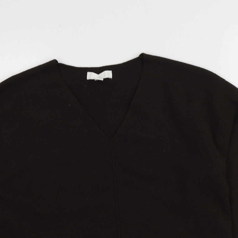 H&M Womens Brown V-Neck  Polyester Pullover Jumper Size XS