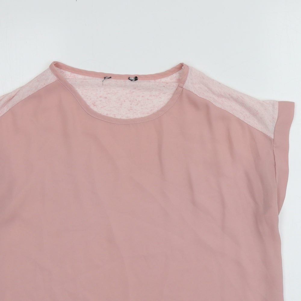 New Look Womens Pink  Polyester Basic T-Shirt Size 6 Round Neck
