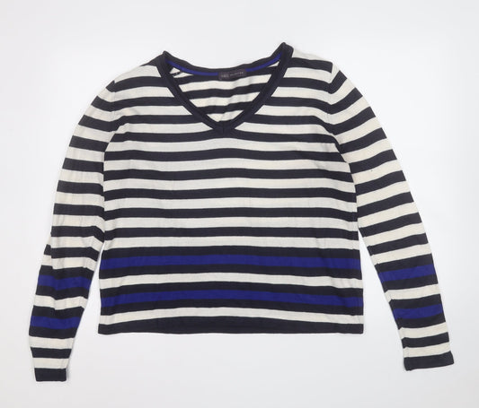 Marks and Spencer Womens Multicoloured V-Neck Striped Acrylic Pullover Jumper Size 14