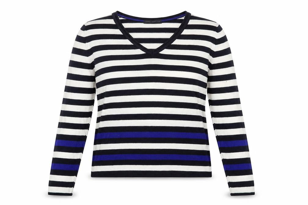 Marks & Spencer Womens Multicoloured V-Neck Striped Acrylic Pullover Jumper Size 14