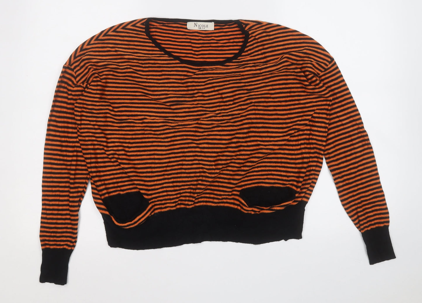 Nicole Womens Black Round Neck Striped Viscose Pullover Jumper Size M