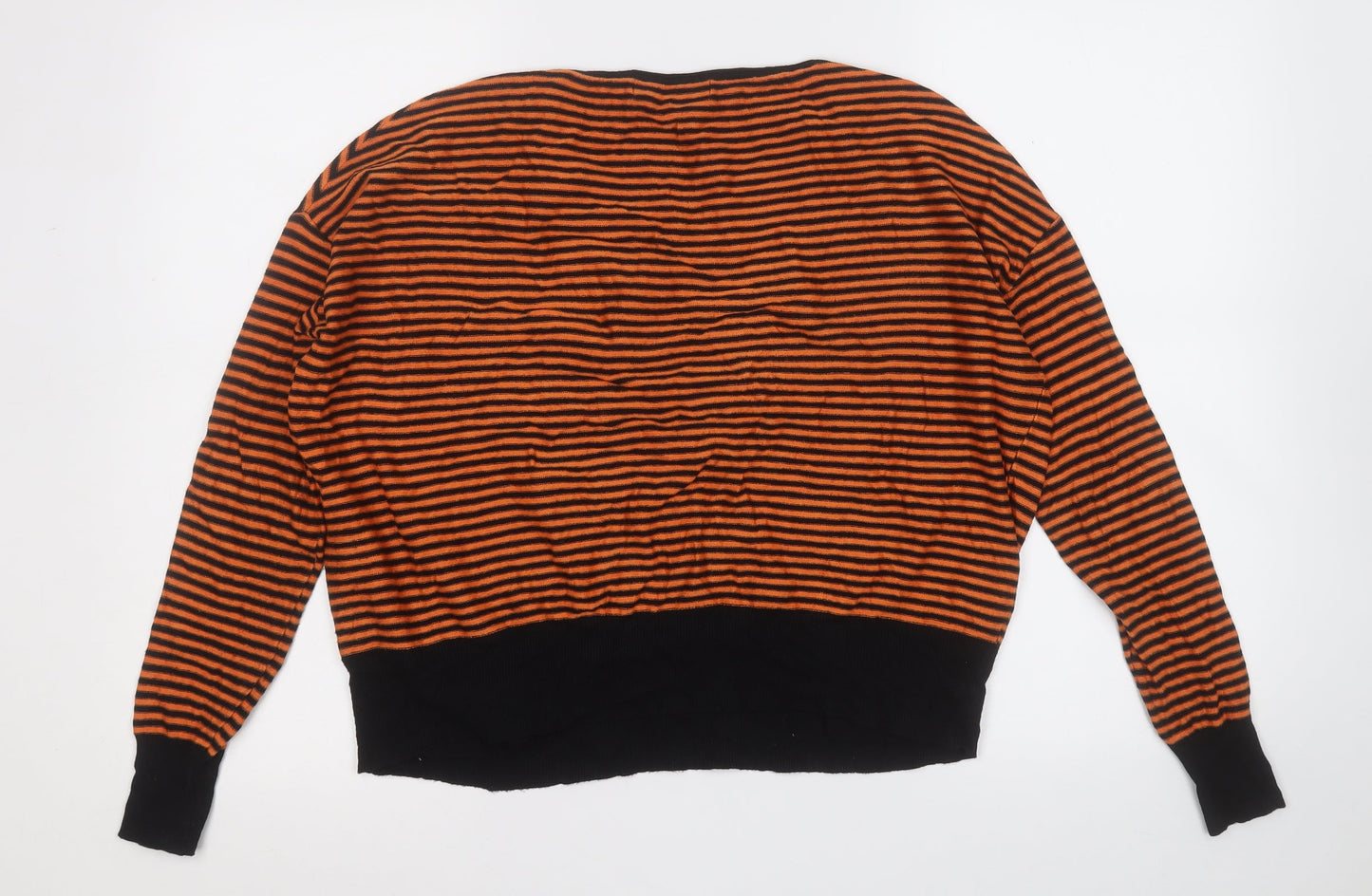 Nicole Womens Black Round Neck Striped Viscose Pullover Jumper Size M