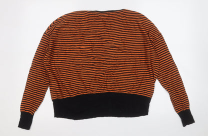 Nicole Womens Black Round Neck Striped Viscose Pullover Jumper Size M
