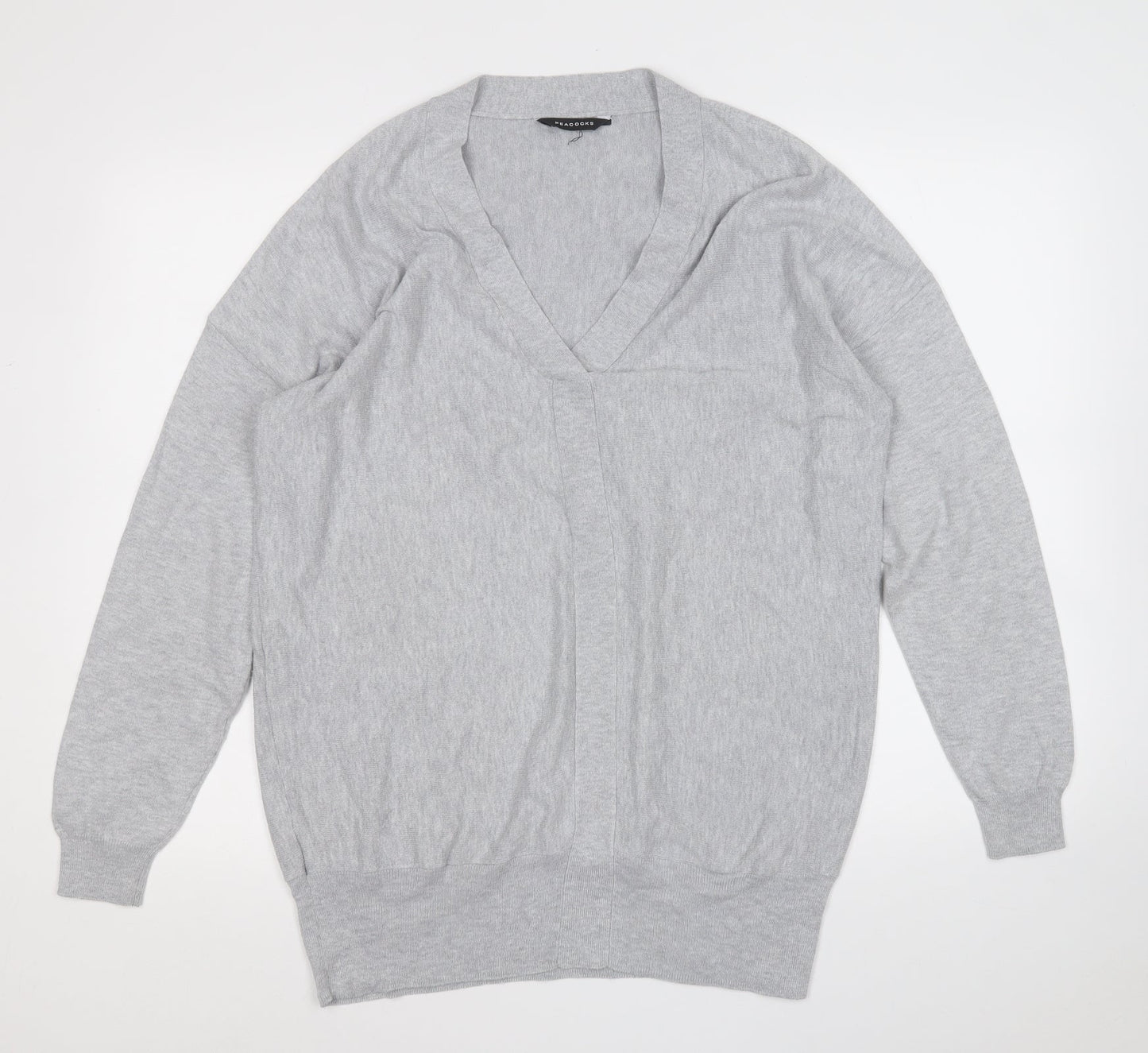 Peacocks Womens Grey V-Neck  Cotton Pullover Jumper Size 14