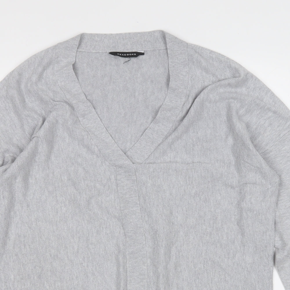 Peacocks Womens Grey V-Neck  Cotton Pullover Jumper Size 14