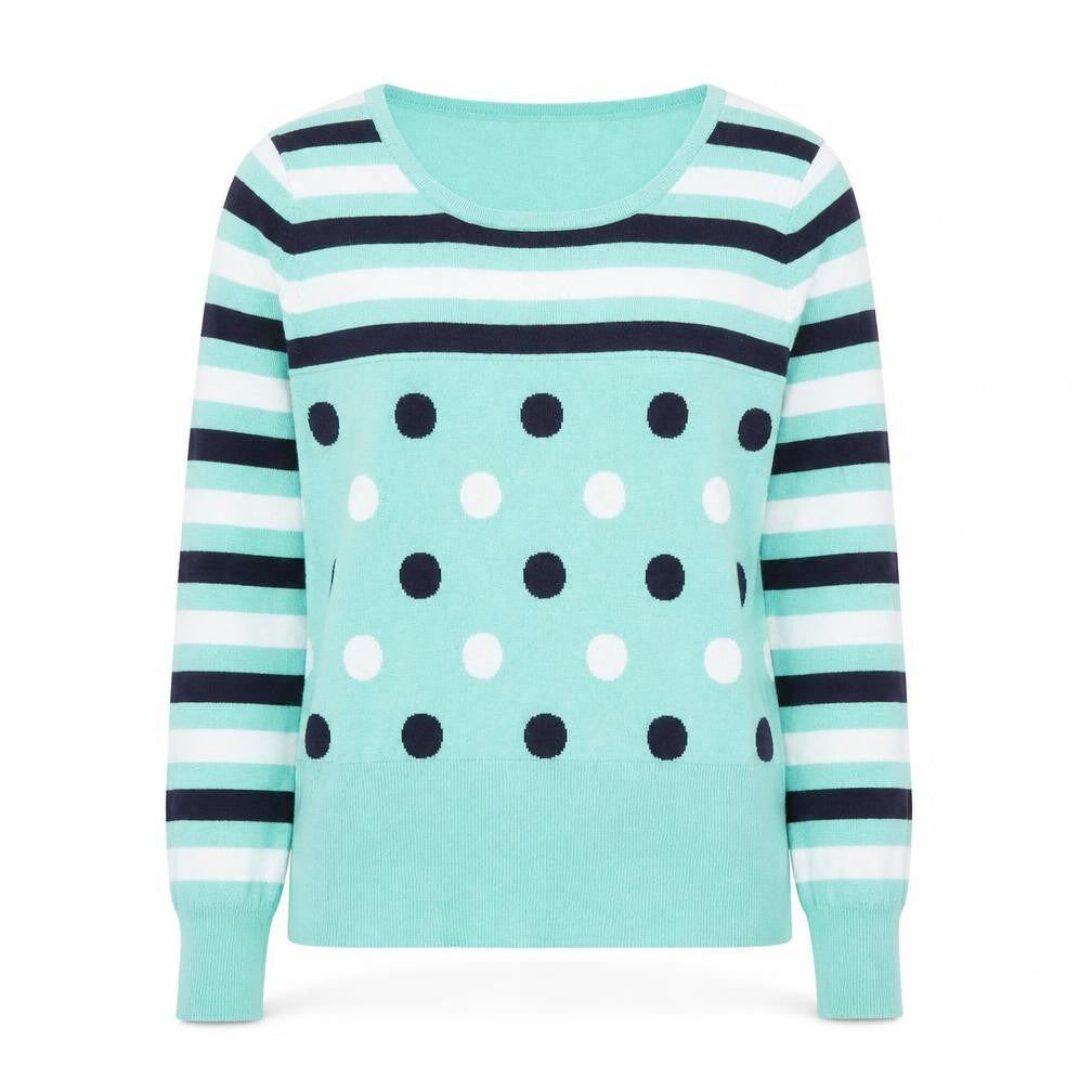 Preworn Womens Green Round Neck Striped Polyester Pullover Jumper Size L