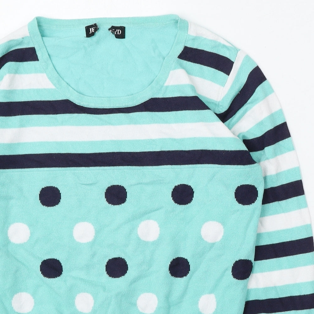 Preworn Womens Green Round Neck Striped Polyester Pullover Jumper Size L