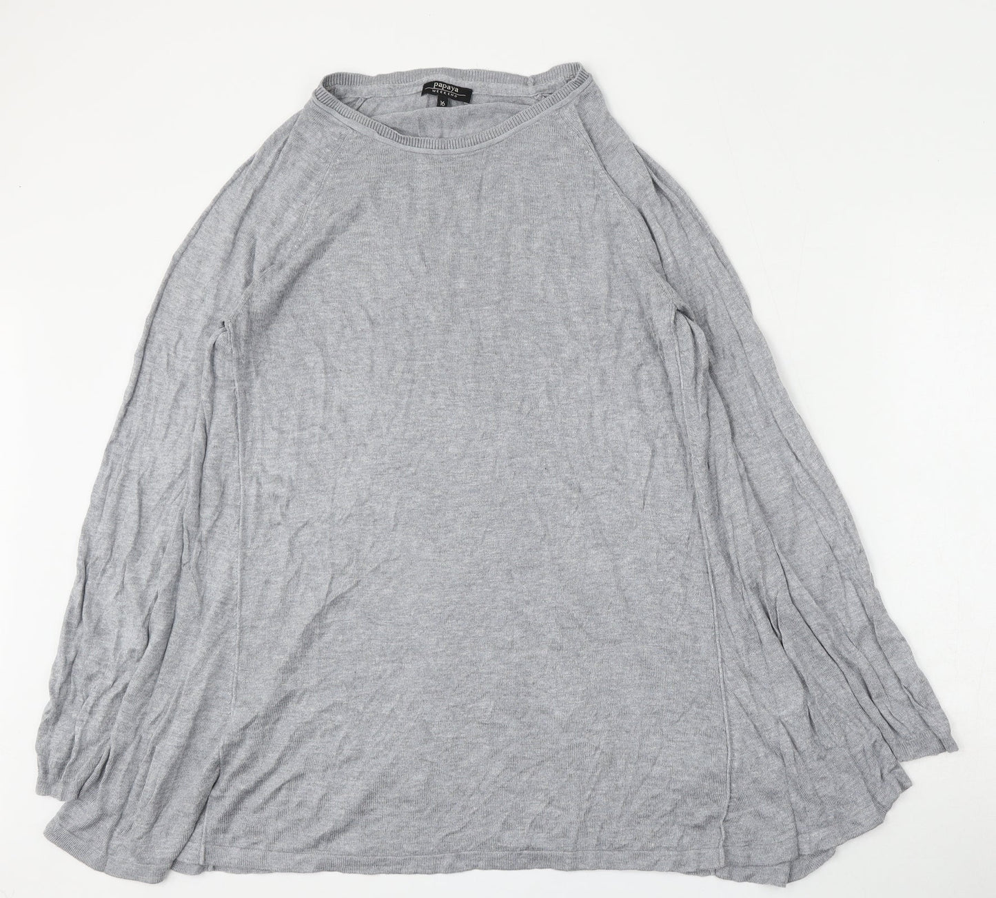 Papaya Womens Grey Round Neck  Viscose Pullover Jumper Size 16