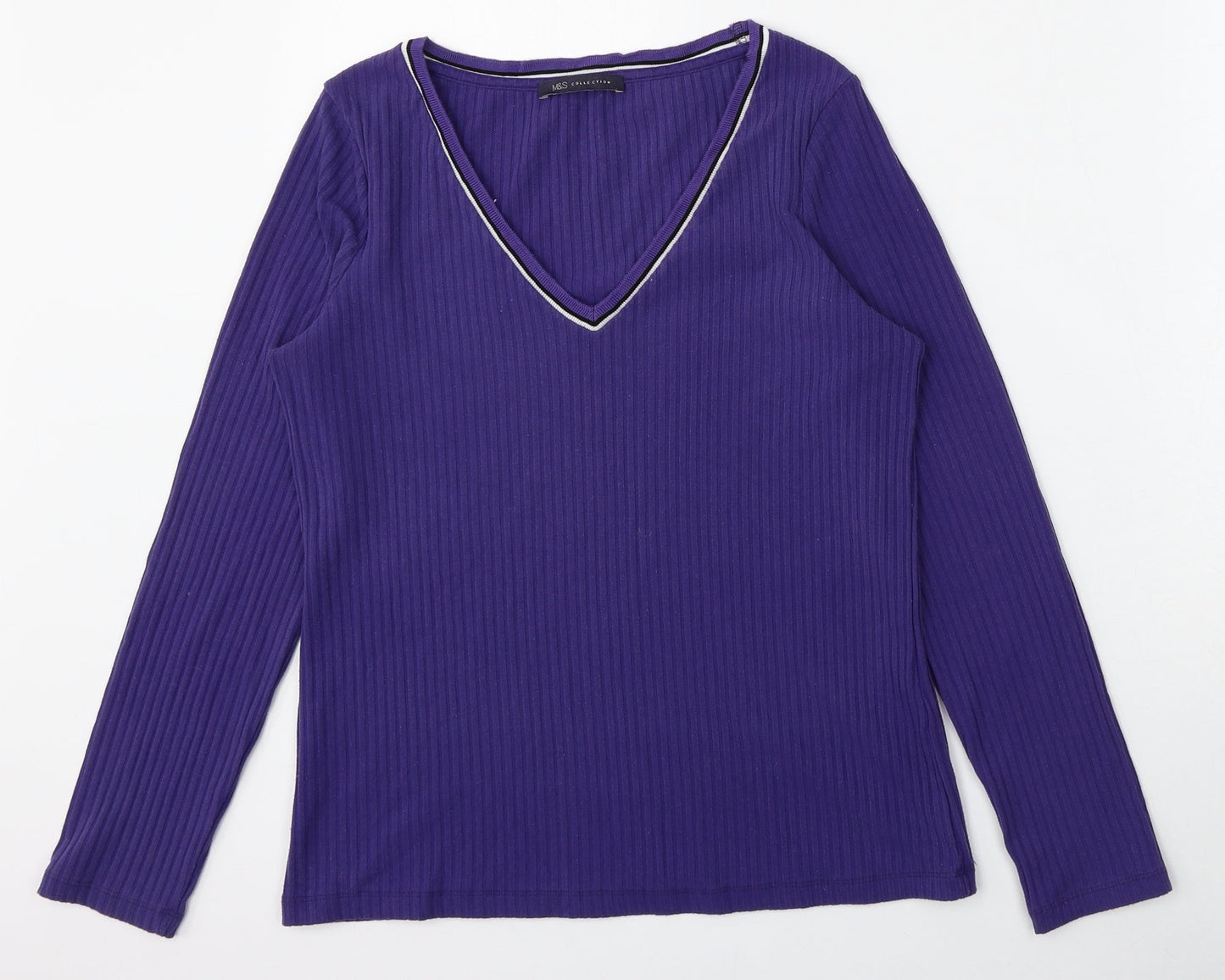 Marks and Spencer Womens Purple V-Neck  Polyester Pullover Jumper Size 12