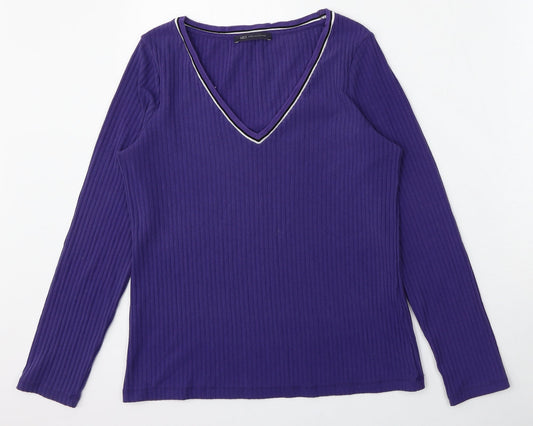 Marks and Spencer Womens Purple V-Neck  Polyester Pullover Jumper Size 12