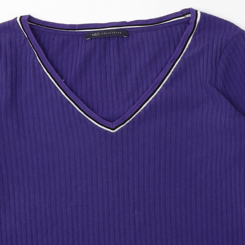 Marks and Spencer Womens Purple V-Neck  Polyester Pullover Jumper Size 12