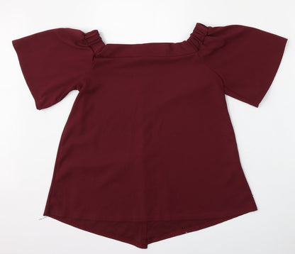 Silk Womens Red  Polyester Basic Blouse Size M Round Neck