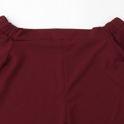 Silk Womens Red  Polyester Basic Blouse Size M Round Neck