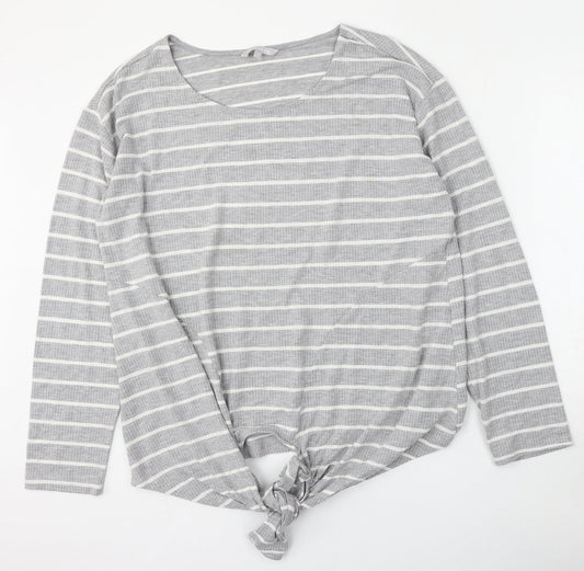 Red Herring Womens Grey Round Neck Striped Polyester Pullover Jumper Size 20