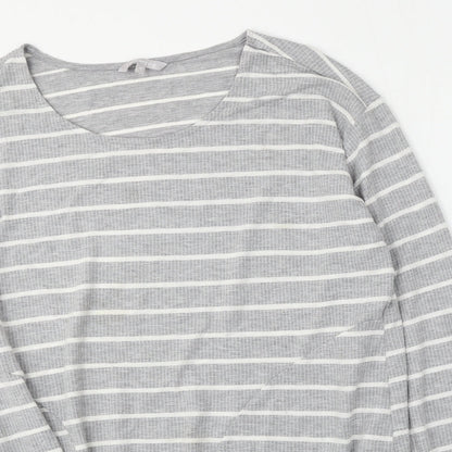 Red Herring Womens Grey Round Neck Striped Polyester Pullover Jumper Size 20