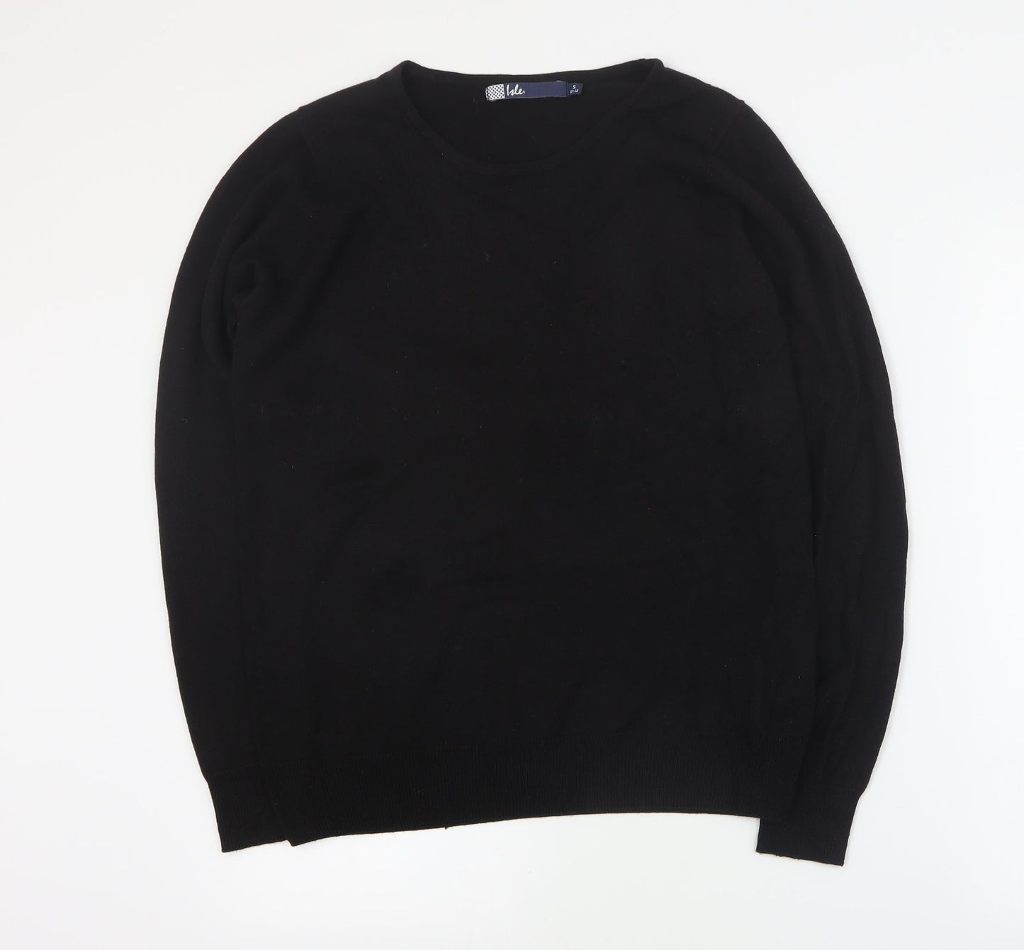 Isle Womens Black Round Neck  Acrylic Pullover Jumper Size S