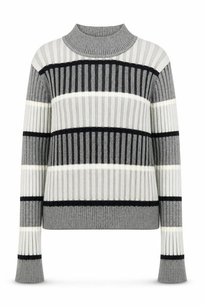 Select Womens Grey High Neck Striped Cotton Pullover Jumper Size 12