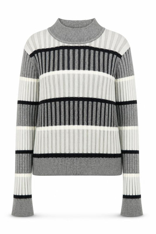 Select Womens Grey High Neck Striped Cotton Pullover Jumper Size 12