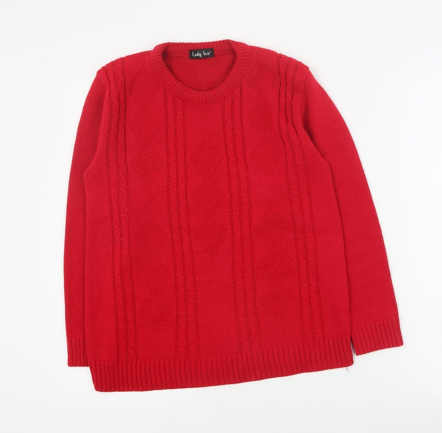 Lady Ice Womens Red Round Neck  Acrylic Pullover Jumper Size S