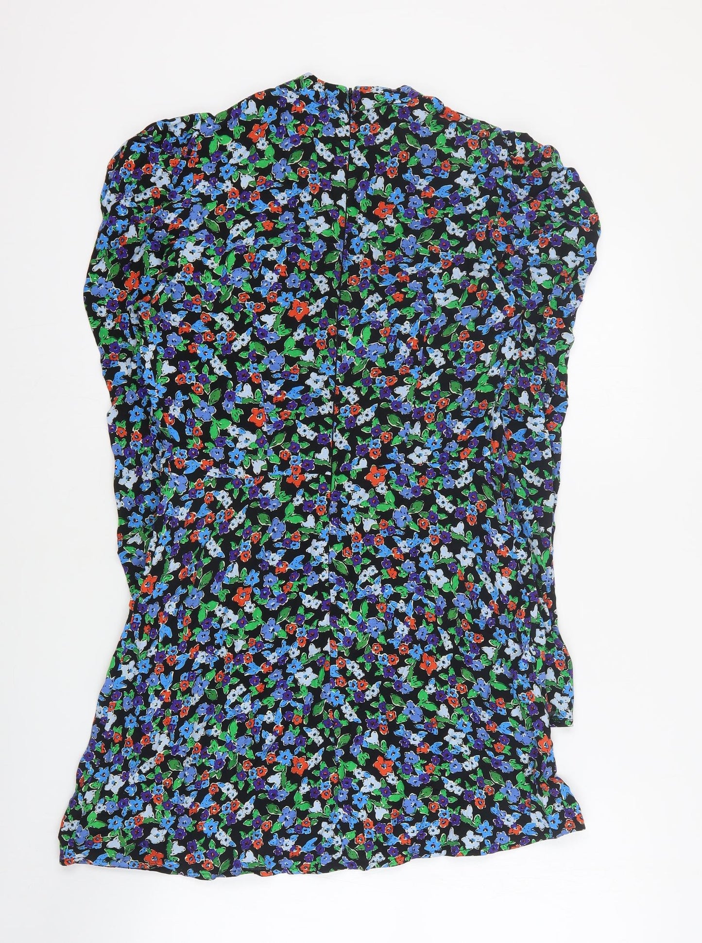 Topshop Womens Black Floral Viscose A-Line  Size 8  High Neck Zip