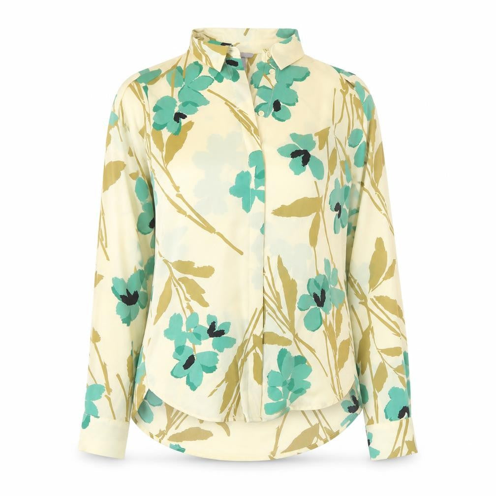 H&M Womens Beige Floral Polyester Basic Blouse Size 6 Collared