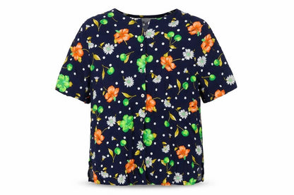 St Roma Womens Blue Floral Viscose Basic Button-Up Size 14 Round Neck
