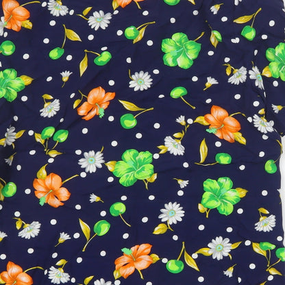 St Roma Womens Blue Floral Viscose Basic Button-Up Size 14 Round Neck