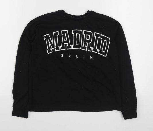 H&M Girls Black  Cotton Pullover Sweatshirt Size 11-12 Years  Pullover