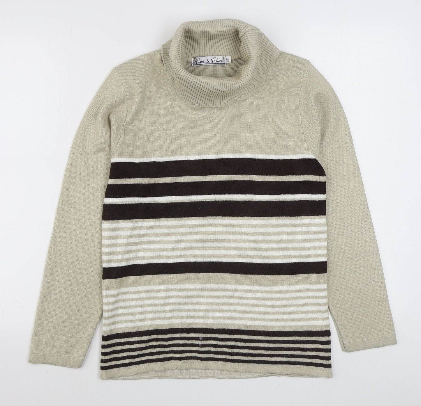 Pure & Natural Womens Beige Roll Neck Striped Acrylic Pullover Jumper Size S
