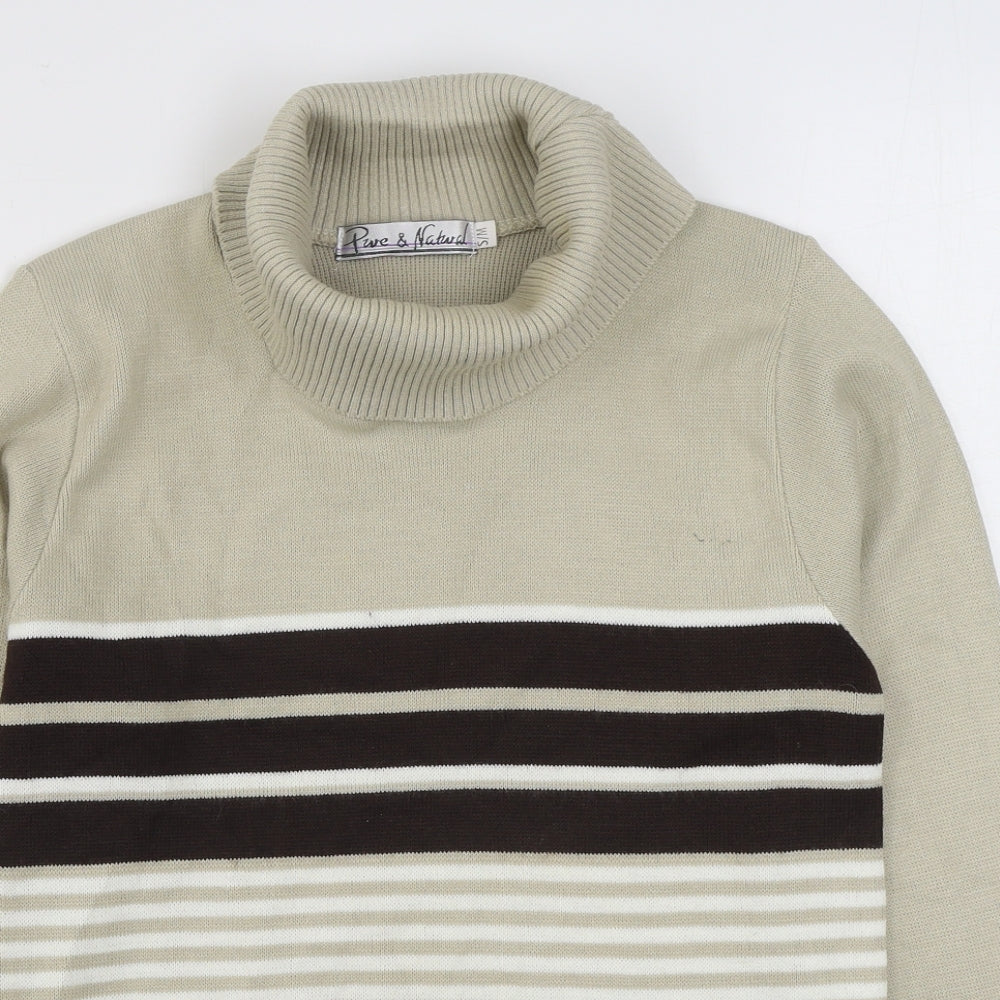 Pure & Natural Womens Beige Roll Neck Striped Acrylic Pullover Jumper Size S
