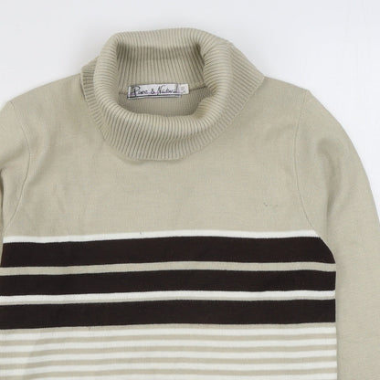 Pure & Natural Womens Beige Roll Neck Striped Acrylic Pullover Jumper Size S