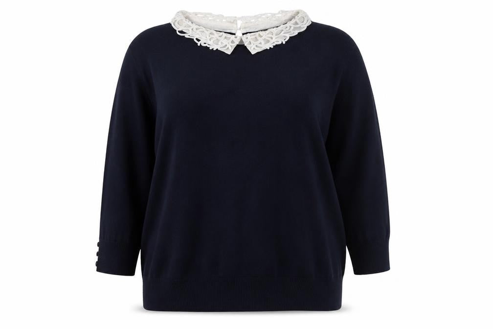 Bonmarché Womens Blue Collared Viscose Pullover Jumper Size L