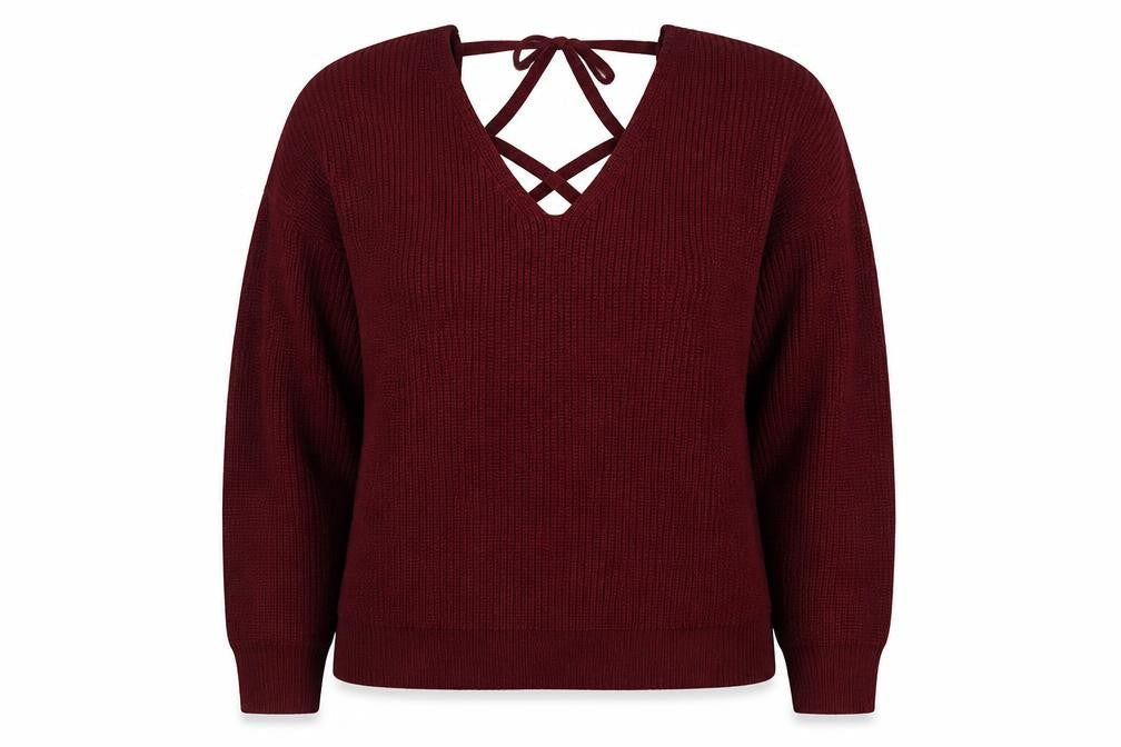 SheIn Womens Red V-Neck  Acrylic Pullover Jumper Size 12