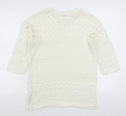 Next Womens White Round Neck  Acrylic Pullover Jumper Size M
