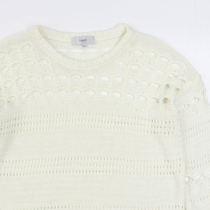 Next Womens White Round Neck  Acrylic Pullover Jumper Size M