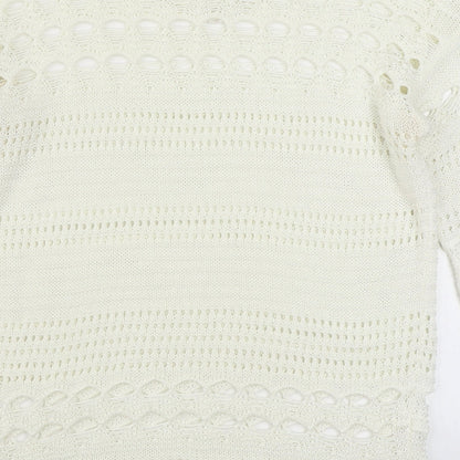Next Womens White Round Neck  Acrylic Pullover Jumper Size M