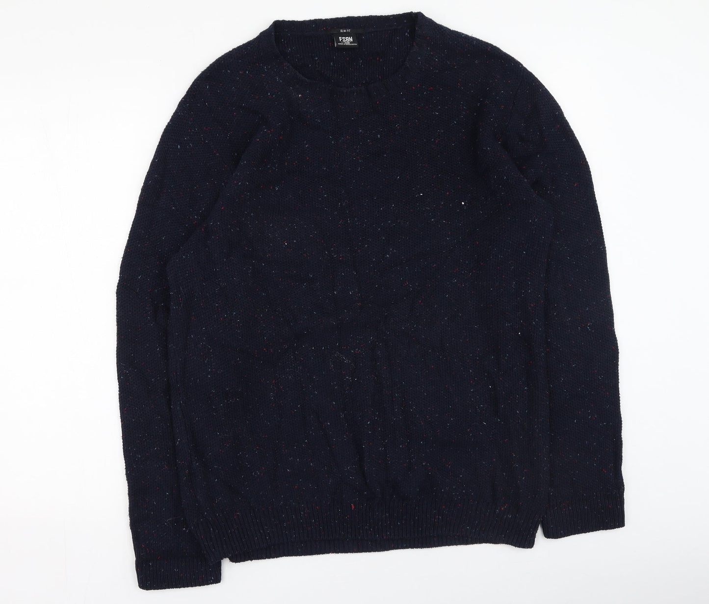 FSBN Mens Blue Round Neck  Polyester Pullover Jumper Size L