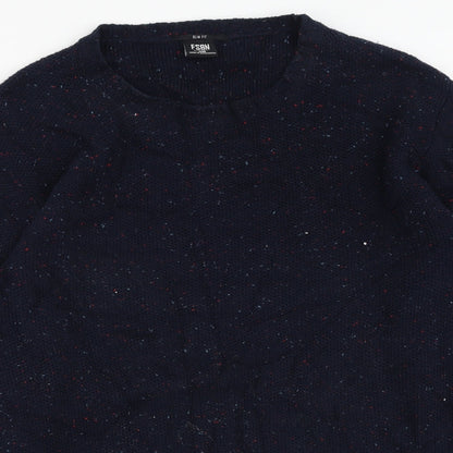 FSBN Mens Blue Round Neck  Polyester Pullover Jumper Size L