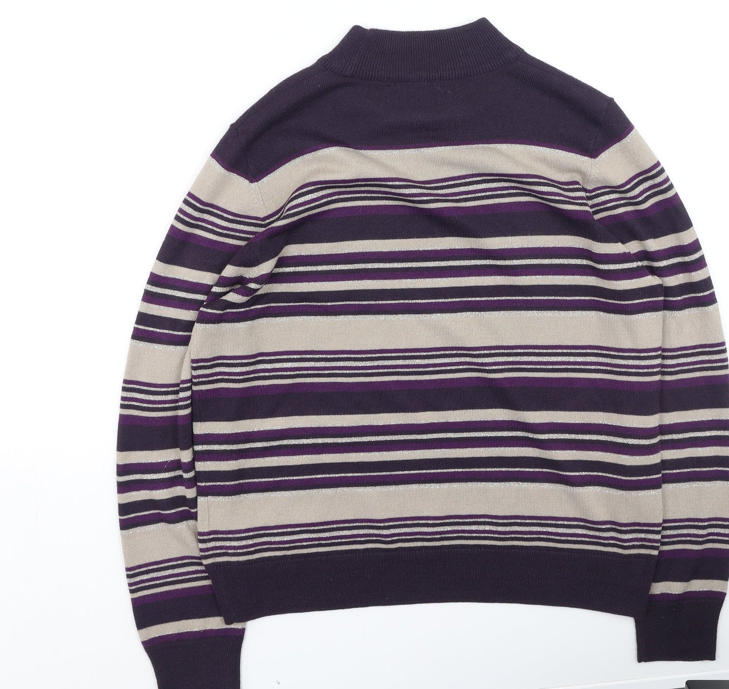 Marks and Spencer Womens Multicoloured Round Neck Striped Acrylic Pullover Jumper Size 14