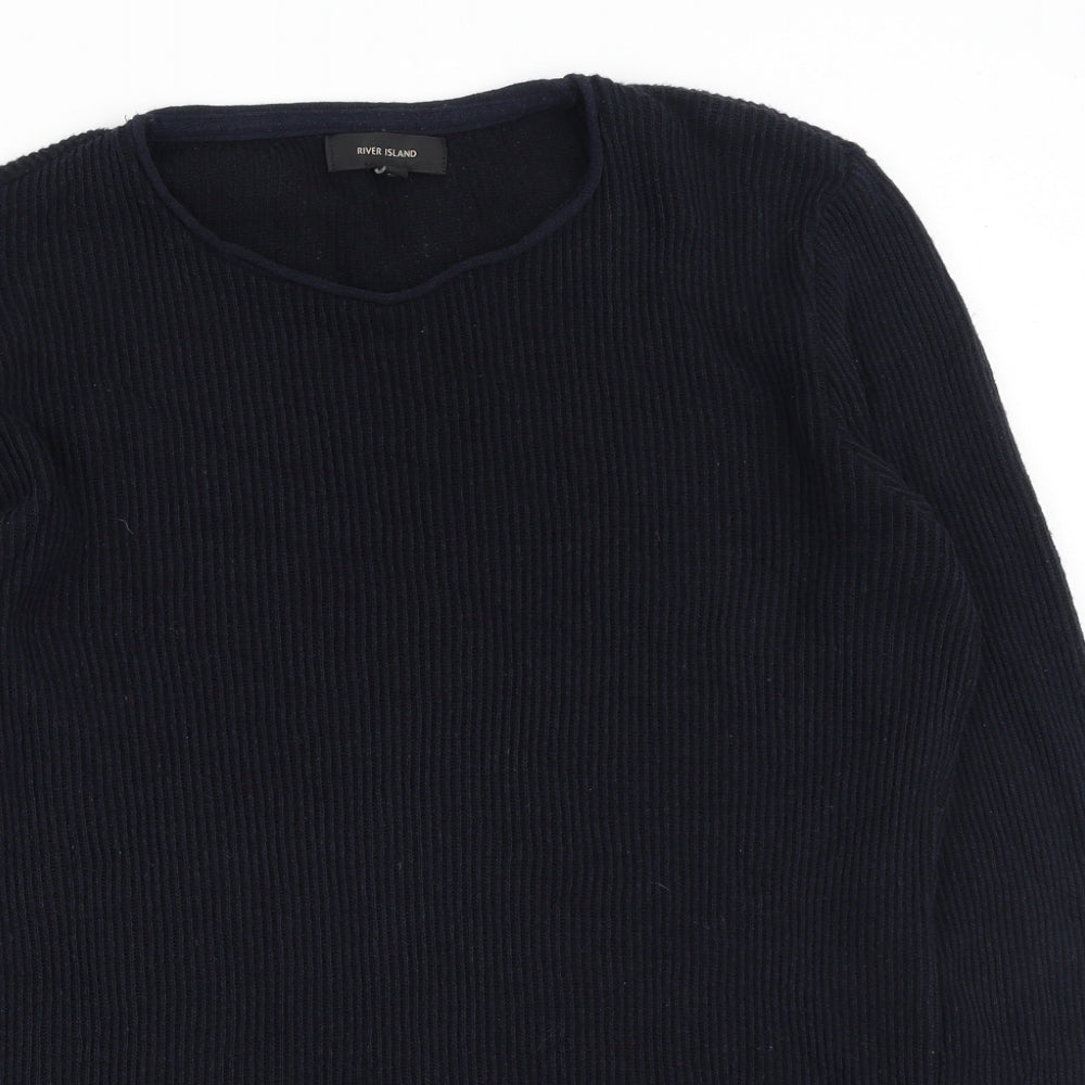 River Island  Mens Blue Round Neck  Acrylic Pullover Jumper Size M