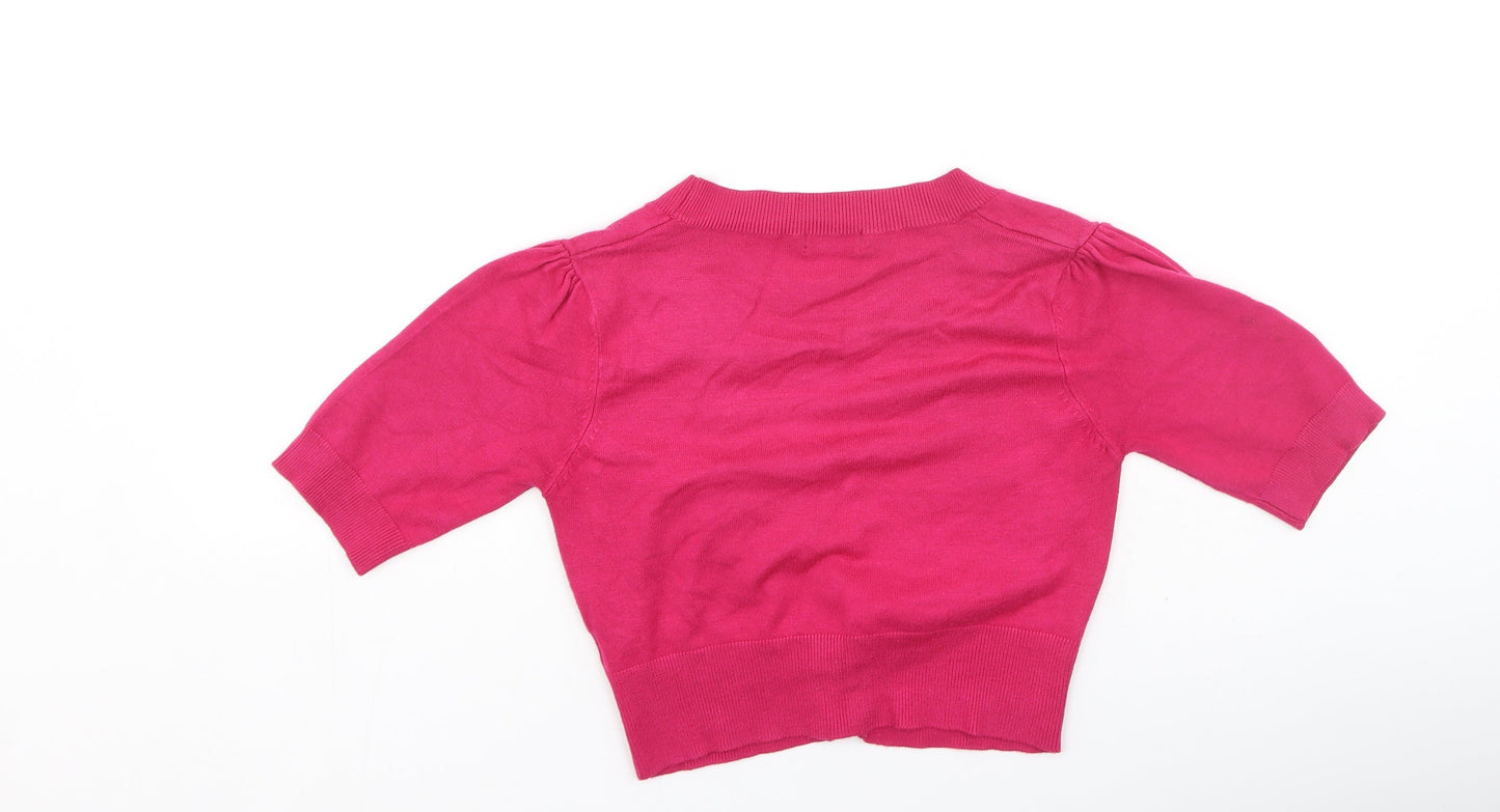F&F Womens Pink V-Neck  Viscose Cardigan Jumper Size 8
