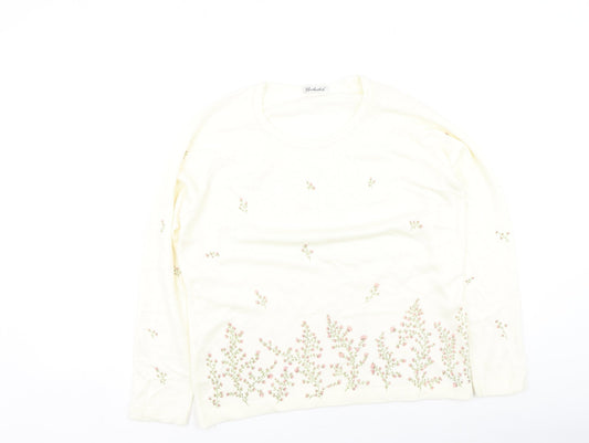 Berkertex Womens Ivory Round Neck Floral Modal Pullover Jumper Size 14