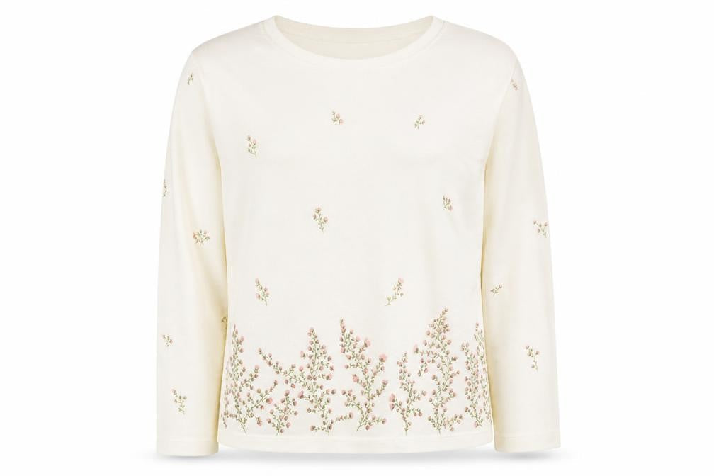 Berkertex Womens Ivory Round Neck Floral Modal Pullover Jumper Size 14