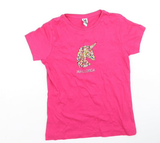 Roly Girls Pink  Cotton Basic Casual Size 9-10 Years Round Neck