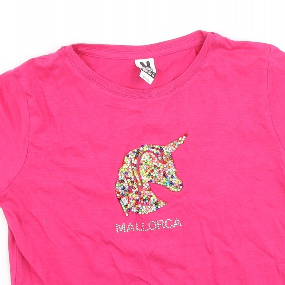 Roly Girls Pink  Cotton Basic Casual Size 9-10 Years Round Neck