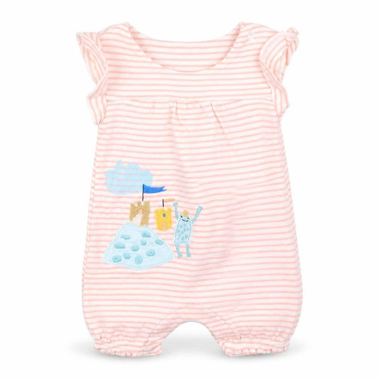 Marks & Spencer Girls Pink Striped Cotton Jumpsuit Outfit/Set Size 0-3 Months